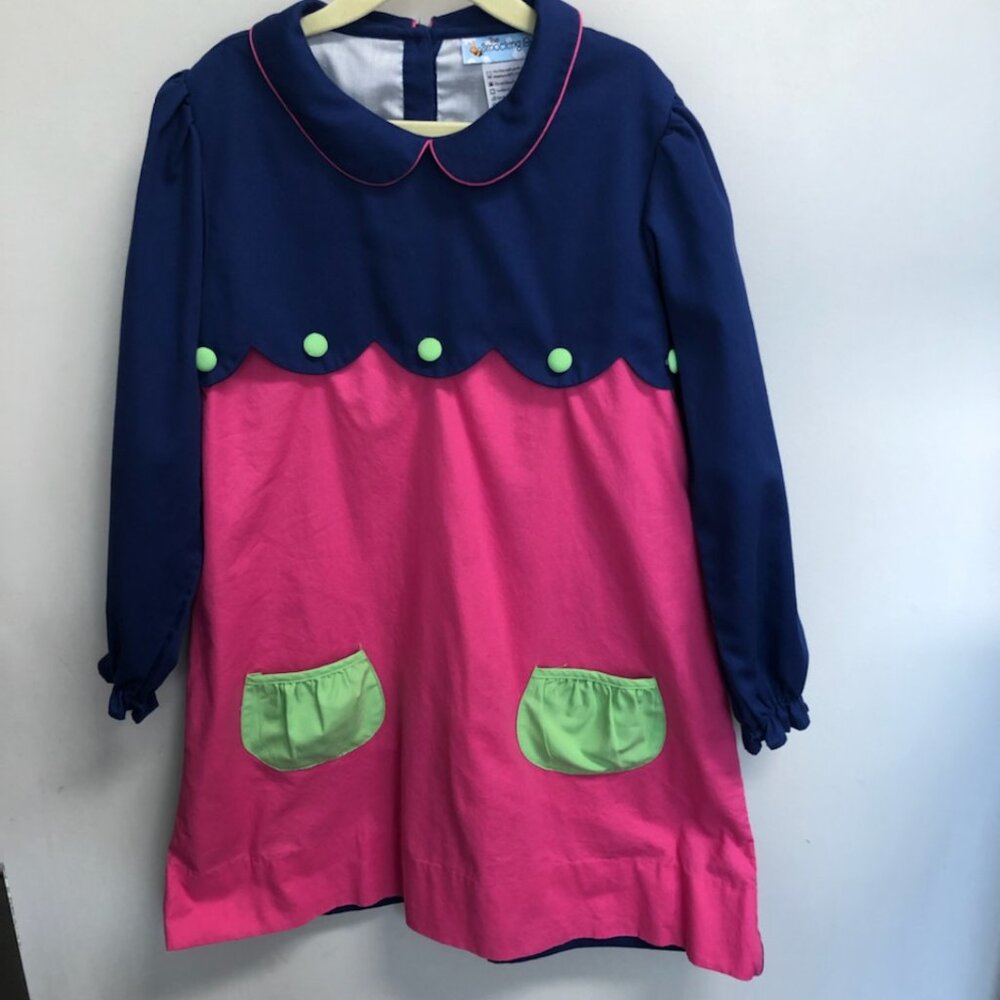 The Smocking Bug Boutique Blue Pink Cotton Colorblock Dress Size 8